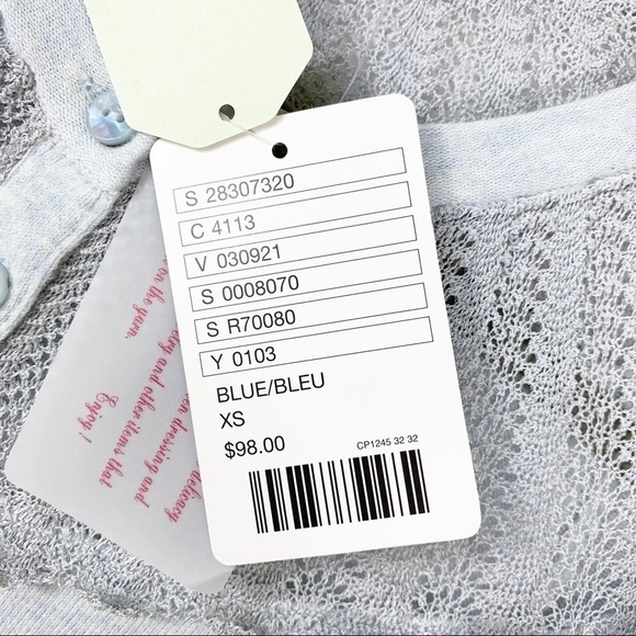 SPARROW Anthropologie Shimmer Fan Cardigan Sweater Button Blue XS - Picture 11 of 11